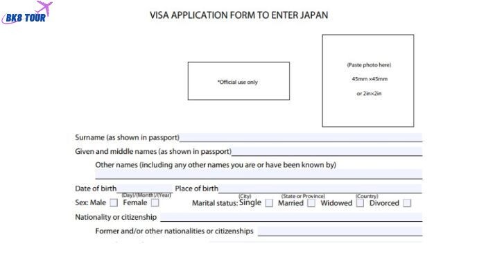 Tờ khai xin visa du lịch tại Nhật Bản 