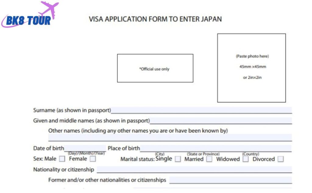 Mẫu tờ khai điền thông tin xin visa du lịch Nhật Bản